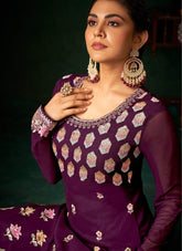 Viscous Bemberg Georgette Salwar Suit in Purple Colour